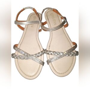 Sz 7 Silver Braided Crystal-Strap Women's Sandals By Mudan